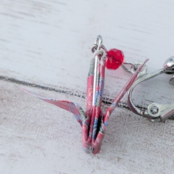 Vintage Clip On Earrings Origami Crane Dangle Earrings - Picture 4 of 15